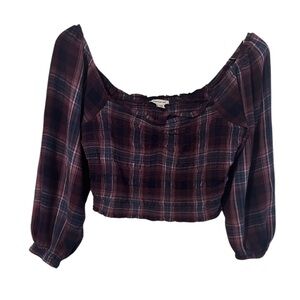 American Eagle Crop Top, Off Shoulder Purple Flannel